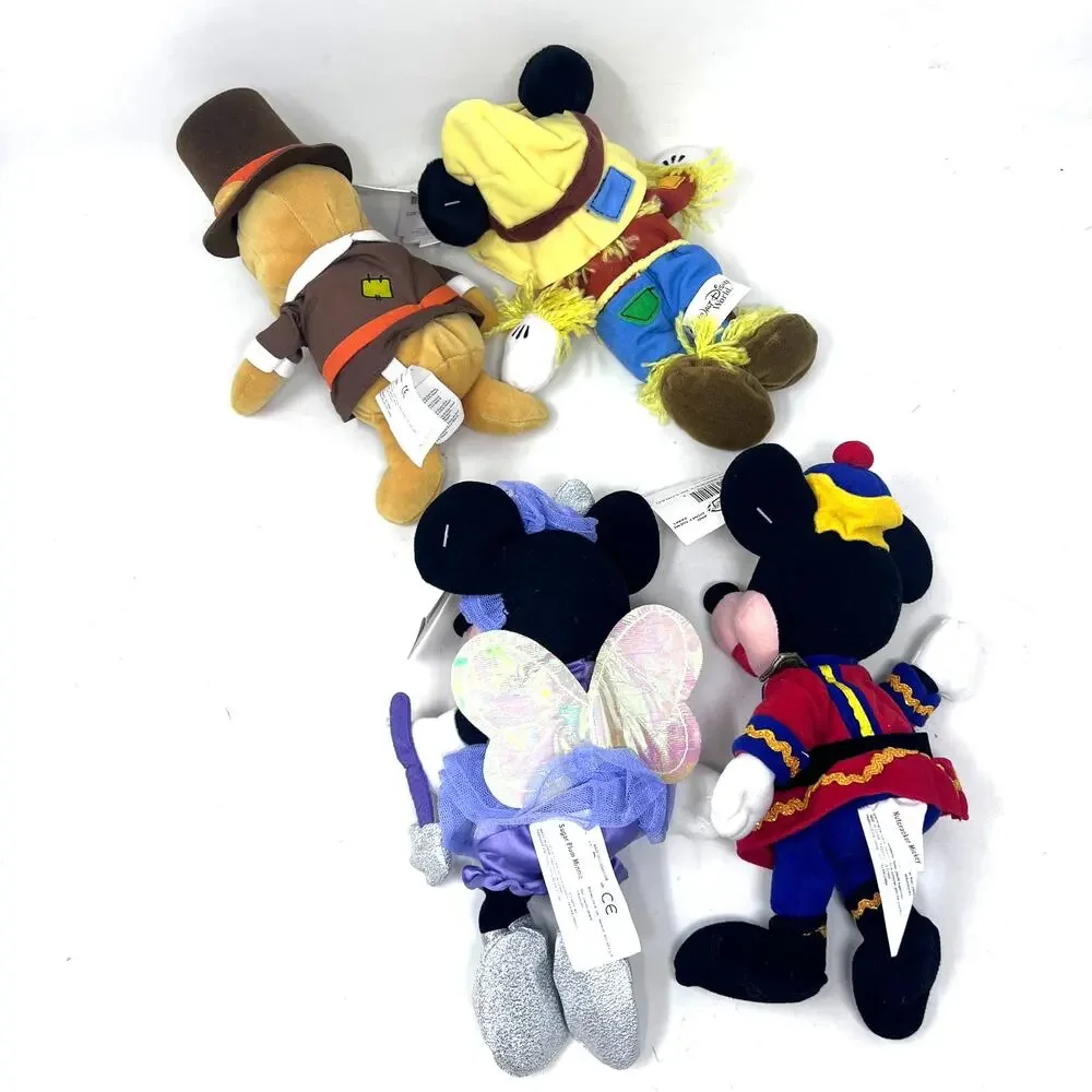 Disney Bean Bag‎ Plush Lot Scarecrow Mickey Pilgrim Pooh Sugar Plum Minnie NWT